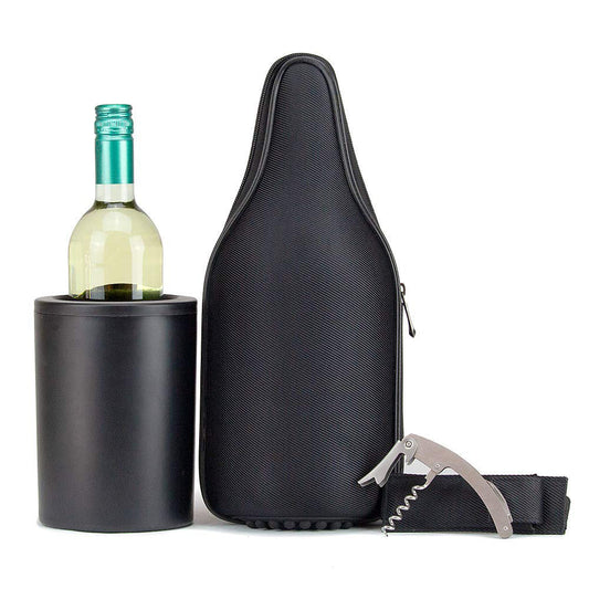 Elegant cloth wine tote with iceless wine chiller by CaddyO