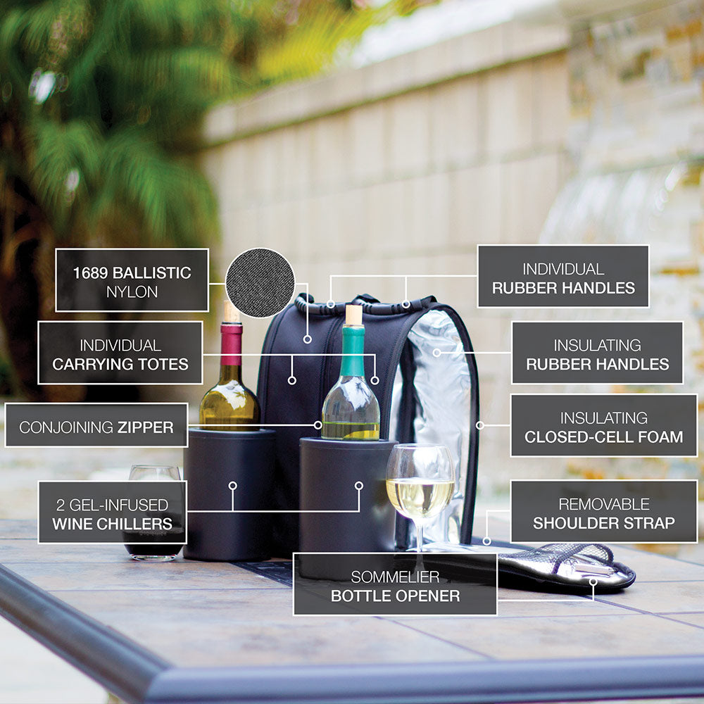 CaddyO Dual Travel Tote with information labels