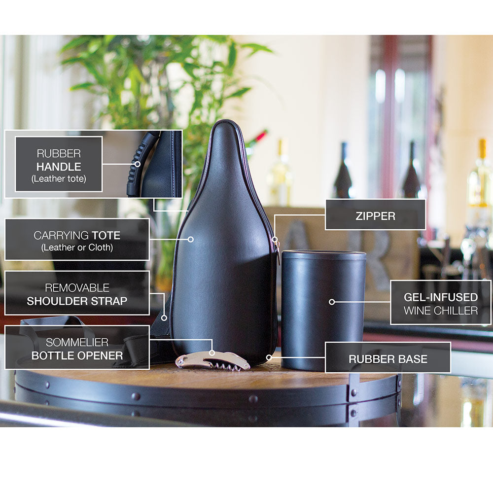 Leather wine tote set by CaddyO