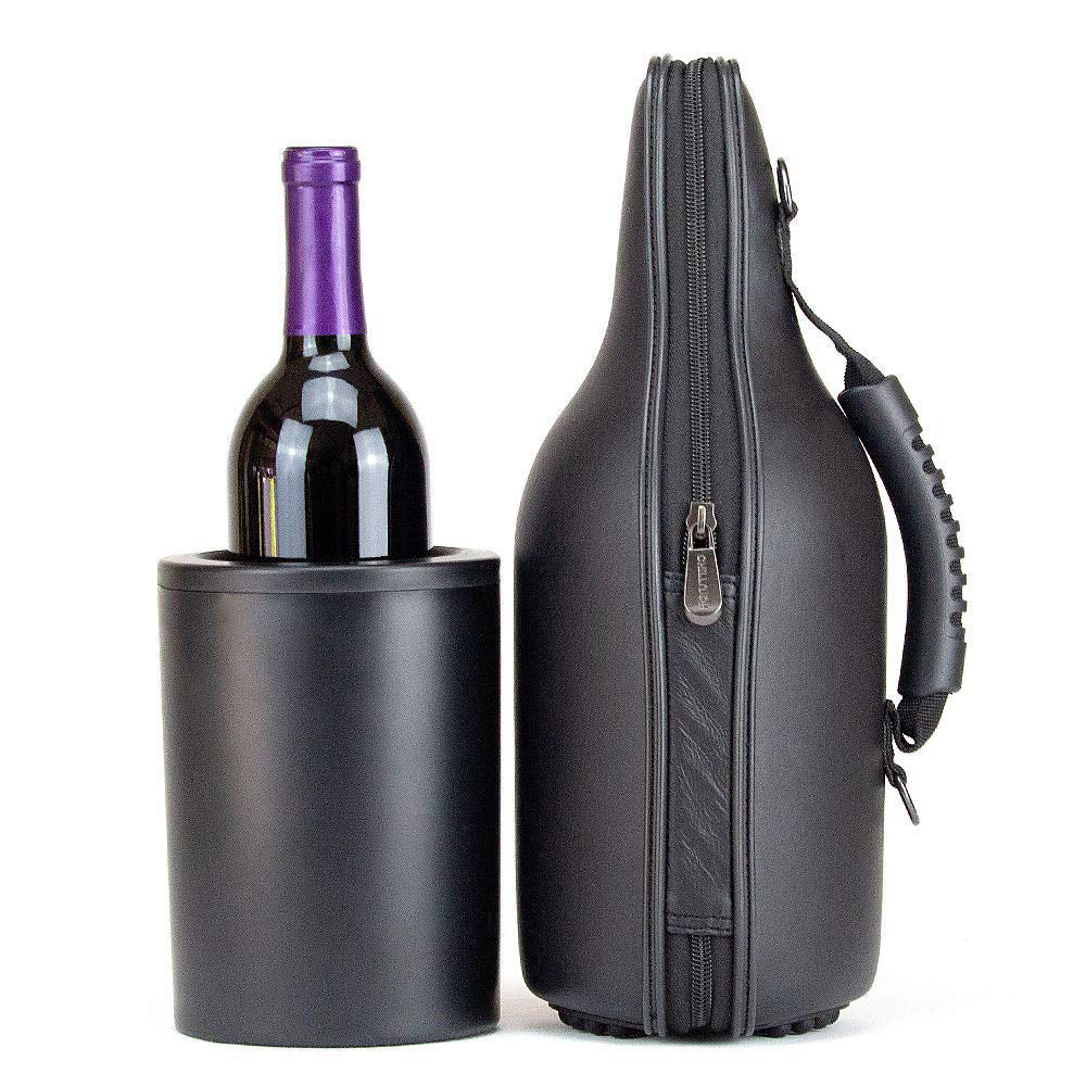 Leather wine tote set with iceless wine chiller by CaddyO 