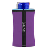 A purple iCube Wrapsulator with a blue can partially inserted at the top.