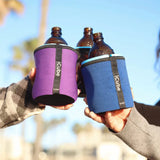 Three people toasting with Wrapsulator regulars in purple, midnight blue, and camouflage